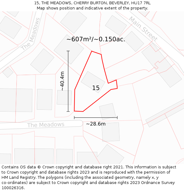 15, THE MEADOWS, CHERRY BURTON, BEVERLEY, HU17 7RL: Plot and title map