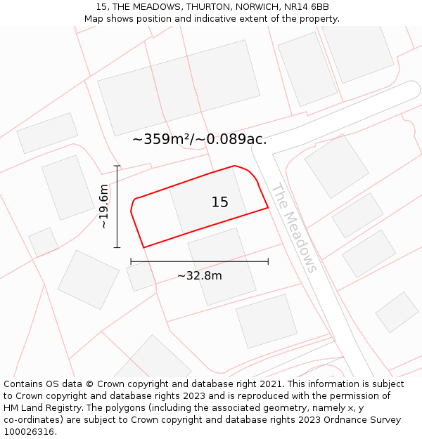 15, THE MEADOWS, THURTON, NORWICH, NR14 6BB: Plot and title map