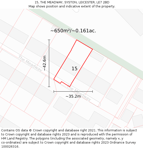 15, THE MEADWAY, SYSTON, LEICESTER, LE7 2BD: Plot and title map