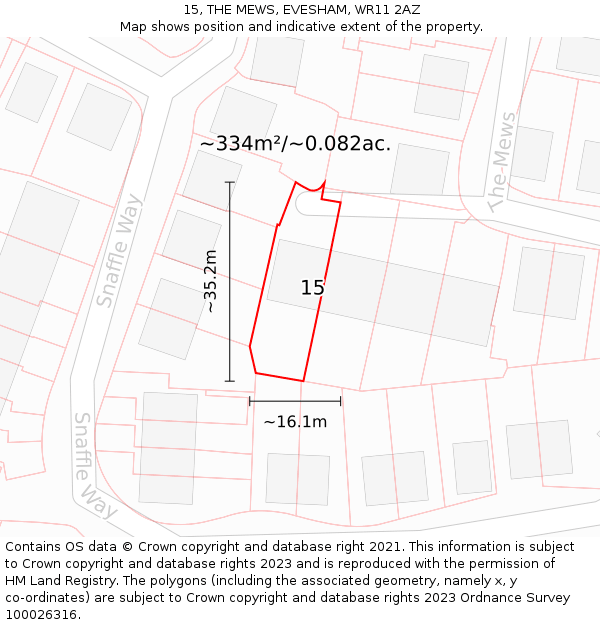 15, THE MEWS, EVESHAM, WR11 2AZ: Plot and title map