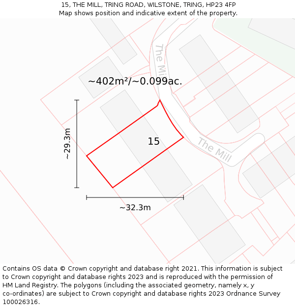 15, THE MILL, TRING ROAD, WILSTONE, TRING, HP23 4FP: Plot and title map