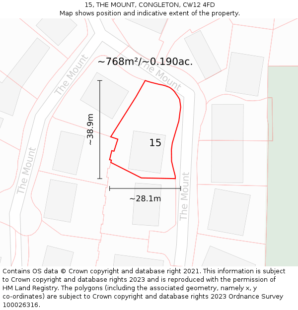 15, THE MOUNT, CONGLETON, CW12 4FD: Plot and title map