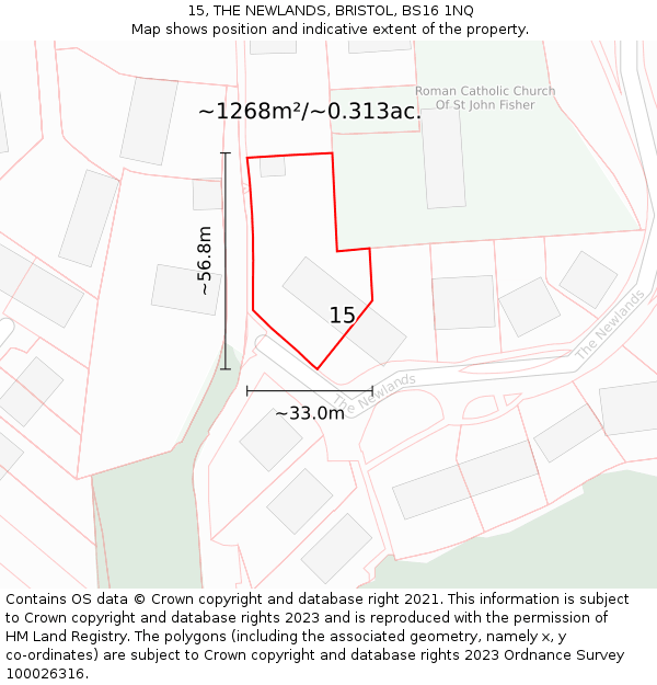 15, THE NEWLANDS, BRISTOL, BS16 1NQ: Plot and title map