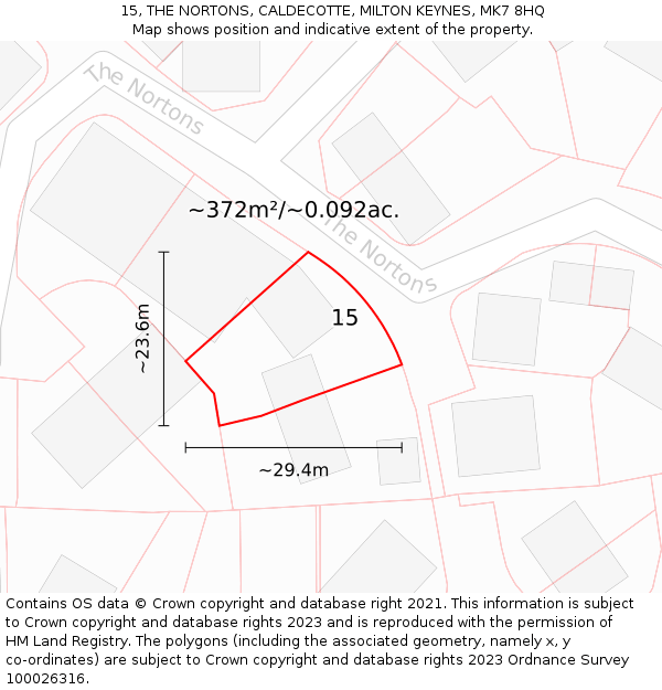 15, THE NORTONS, CALDECOTTE, MILTON KEYNES, MK7 8HQ: Plot and title map