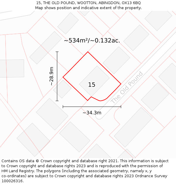 15, THE OLD POUND, WOOTTON, ABINGDON, OX13 6BQ: Plot and title map