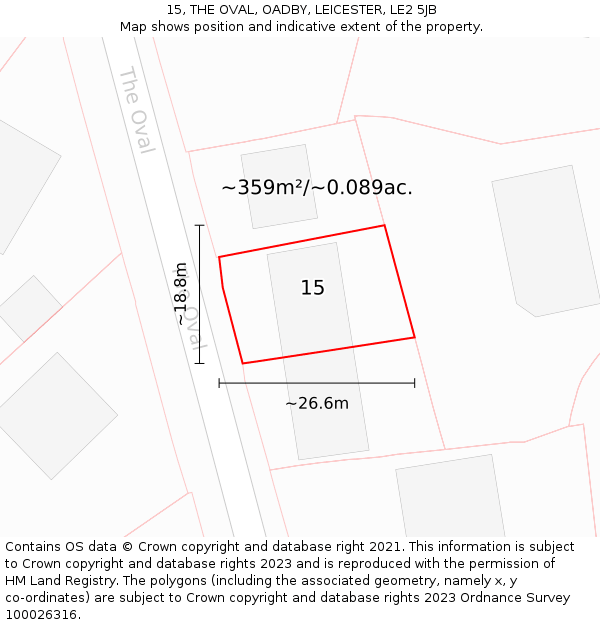 15, THE OVAL, OADBY, LEICESTER, LE2 5JB: Plot and title map