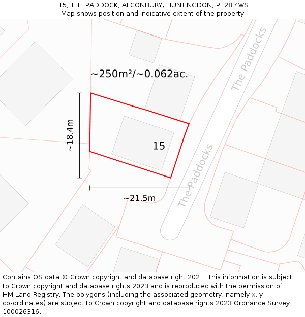 15, THE PADDOCK, ALCONBURY, HUNTINGDON, PE28 4WS: Plot and title map