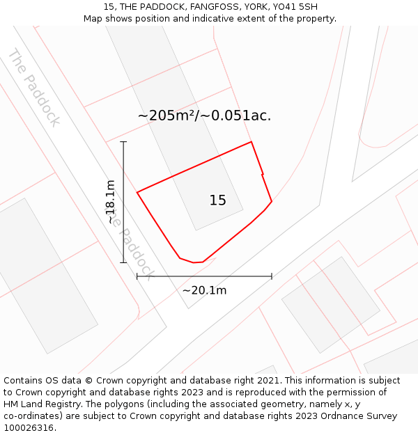 15, THE PADDOCK, FANGFOSS, YORK, YO41 5SH: Plot and title map