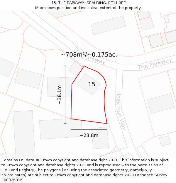 15, THE PARKWAY, SPALDING, PE11 3EE: Plot and title map