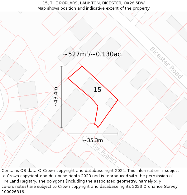 15, THE POPLARS, LAUNTON, BICESTER, OX26 5DW: Plot and title map