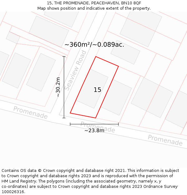 15, THE PROMENADE, PEACEHAVEN, BN10 8QF: Plot and title map