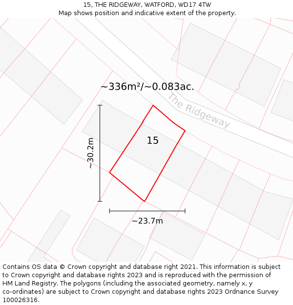 15, THE RIDGEWAY, WATFORD, WD17 4TW: Plot and title map