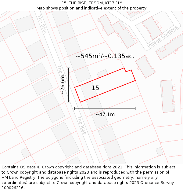 15, THE RISE, EPSOM, KT17 1LY: Plot and title map