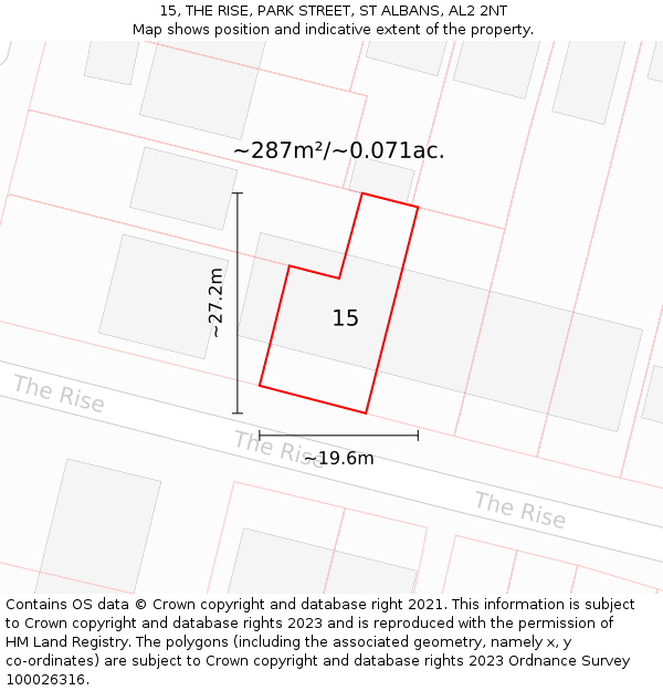 15, THE RISE, PARK STREET, ST ALBANS, AL2 2NT: Plot and title map