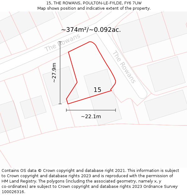 15, THE ROWANS, POULTON-LE-FYLDE, FY6 7UW: Plot and title map