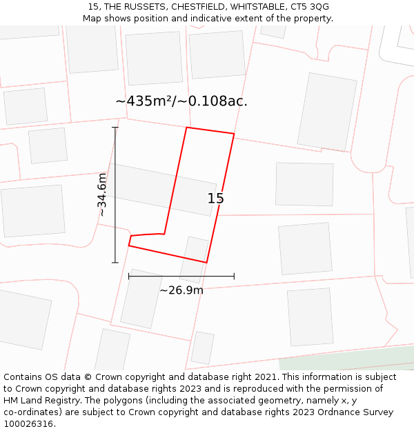 15, THE RUSSETS, CHESTFIELD, WHITSTABLE, CT5 3QG: Plot and title map