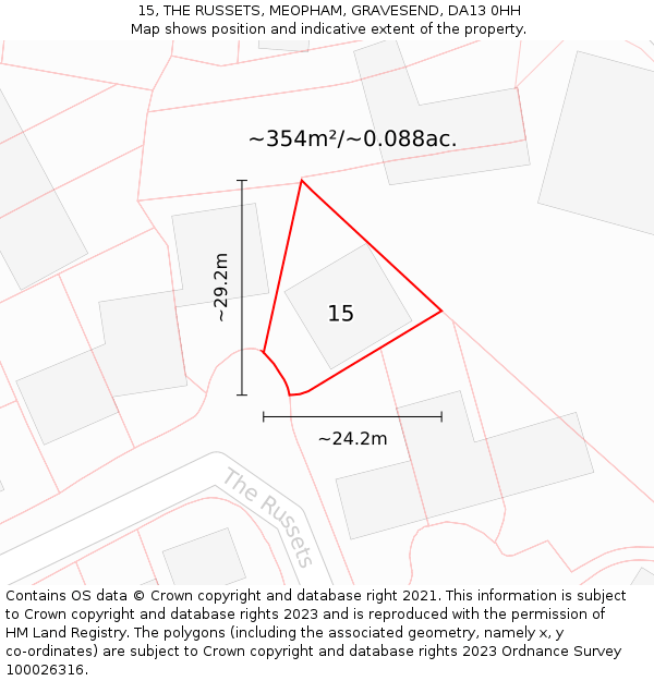 15, THE RUSSETS, MEOPHAM, GRAVESEND, DA13 0HH: Plot and title map