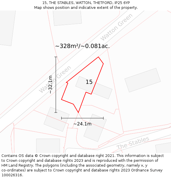 15, THE STABLES, WATTON, THETFORD, IP25 6YP: Plot and title map