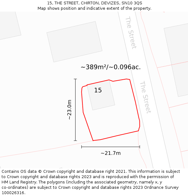 15, THE STREET, CHIRTON, DEVIZES, SN10 3QS: Plot and title map