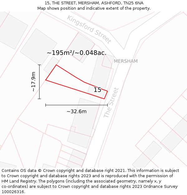 15, THE STREET, MERSHAM, ASHFORD, TN25 6NA: Plot and title map