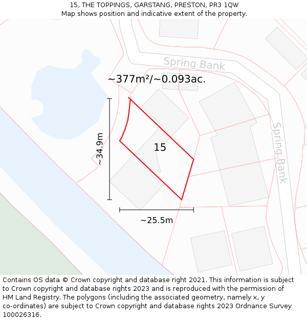 15, THE TOPPINGS, GARSTANG, PRESTON, PR3 1QW: Plot and title map