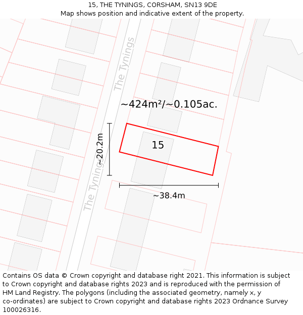 15, THE TYNINGS, CORSHAM, SN13 9DE: Plot and title map