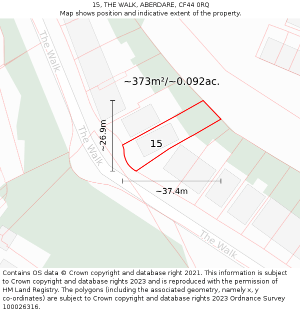 15, THE WALK, ABERDARE, CF44 0RQ: Plot and title map