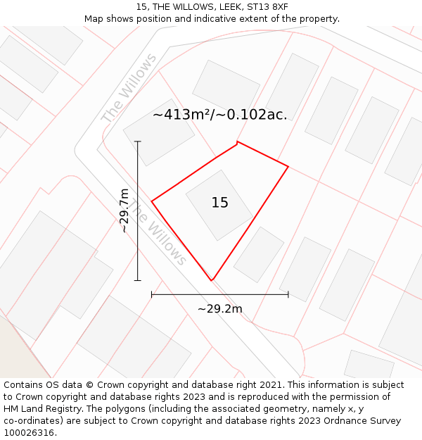 15, THE WILLOWS, LEEK, ST13 8XF: Plot and title map