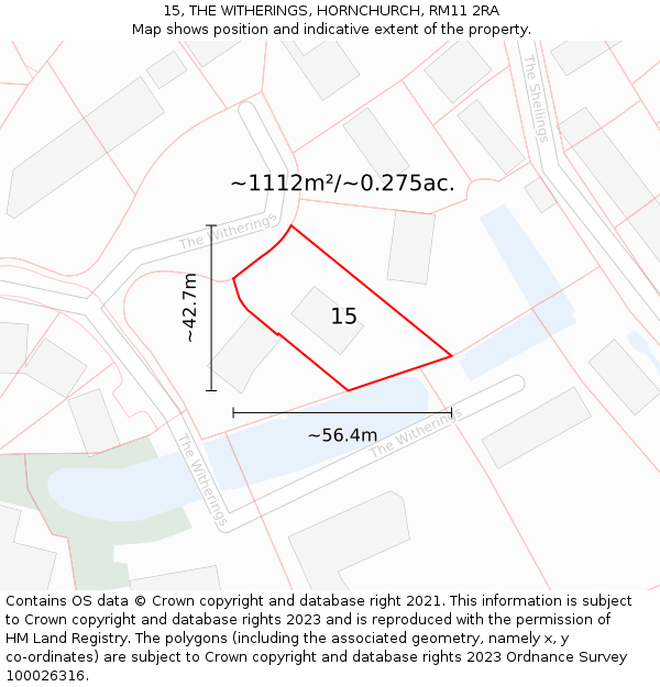 15, THE WITHERINGS, HORNCHURCH, RM11 2RA: Plot and title map
