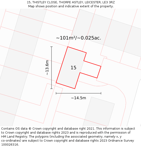 15, THISTLEY CLOSE, THORPE ASTLEY, LEICESTER, LE3 3RZ: Plot and title map