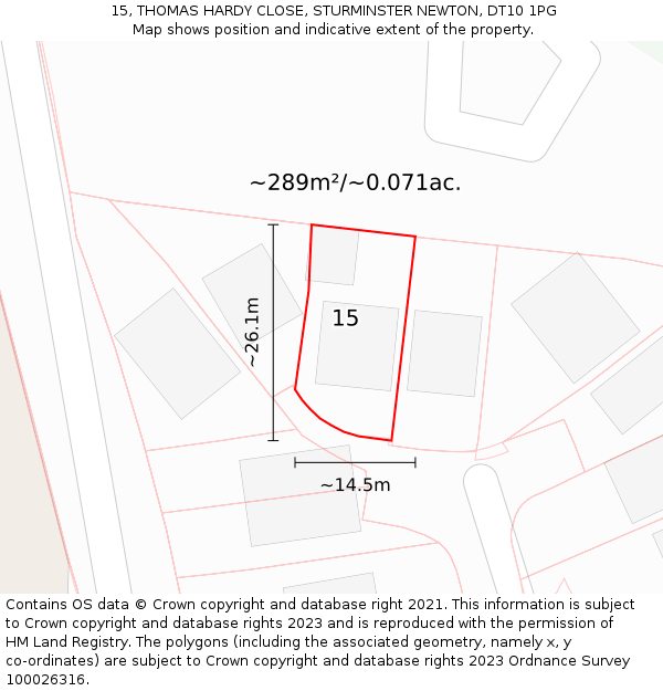 15, THOMAS HARDY CLOSE, STURMINSTER NEWTON, DT10 1PG: Plot and title map