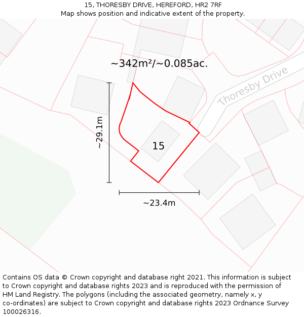 15, THORESBY DRIVE, HEREFORD, HR2 7RF: Plot and title map