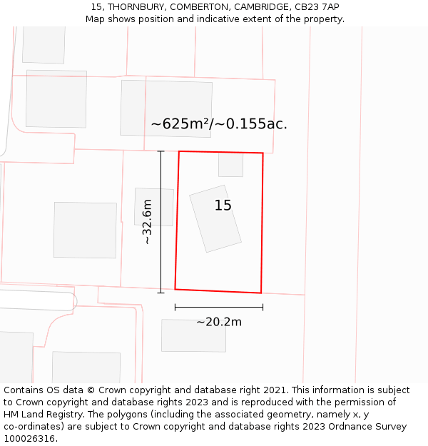 15, THORNBURY, COMBERTON, CAMBRIDGE, CB23 7AP: Plot and title map