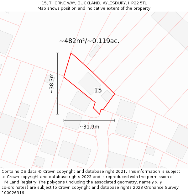 15, THORNE WAY, BUCKLAND, AYLESBURY, HP22 5TL: Plot and title map