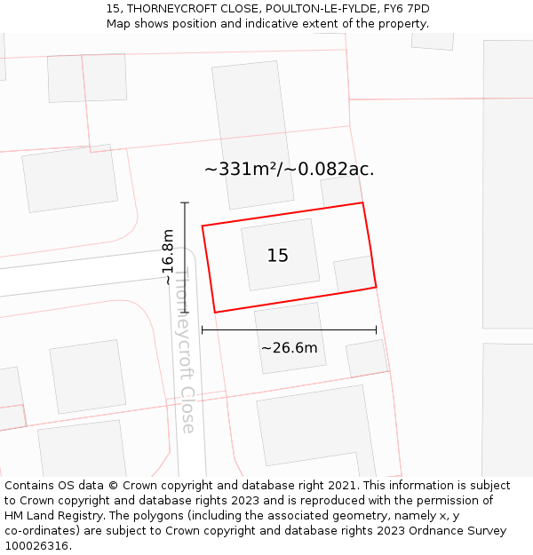 15, THORNEYCROFT CLOSE, POULTON-LE-FYLDE, FY6 7PD: Plot and title map
