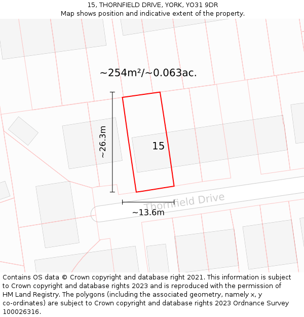15, THORNFIELD DRIVE, YORK, YO31 9DR: Plot and title map