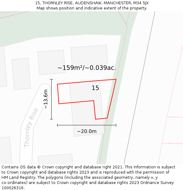 15, THORNLEY RISE, AUDENSHAW, MANCHESTER, M34 5JX: Plot and title map