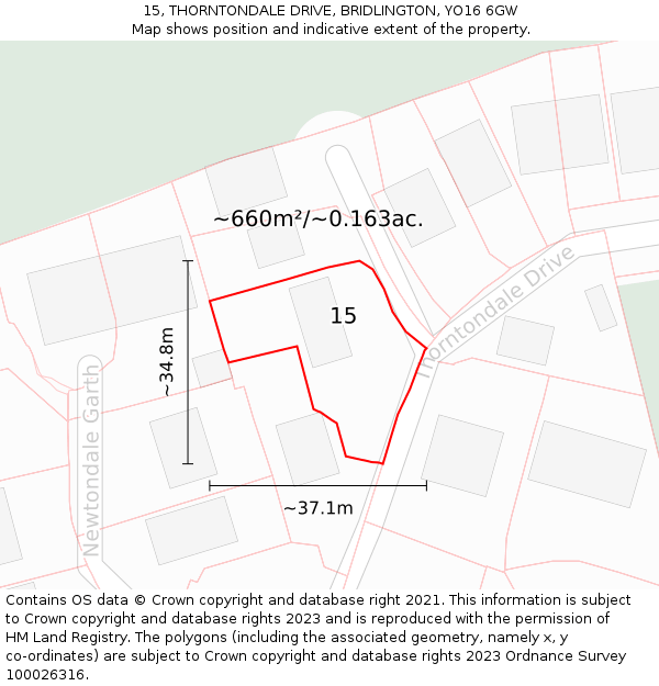 15, THORNTONDALE DRIVE, BRIDLINGTON, YO16 6GW: Plot and title map