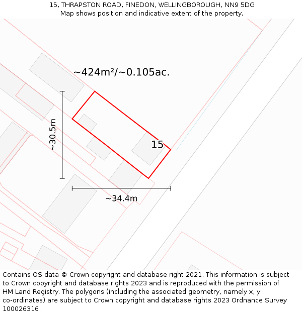 15, THRAPSTON ROAD, FINEDON, WELLINGBOROUGH, NN9 5DG: Plot and title map