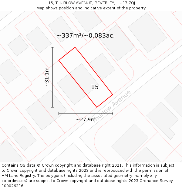 15, THURLOW AVENUE, BEVERLEY, HU17 7QJ: Plot and title map