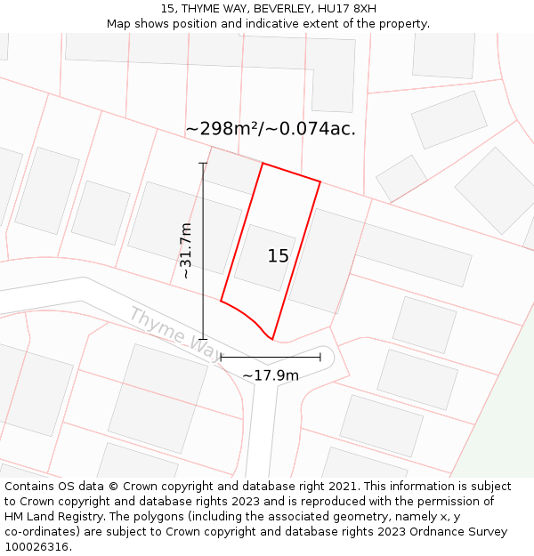 15, THYME WAY, BEVERLEY, HU17 8XH: Plot and title map