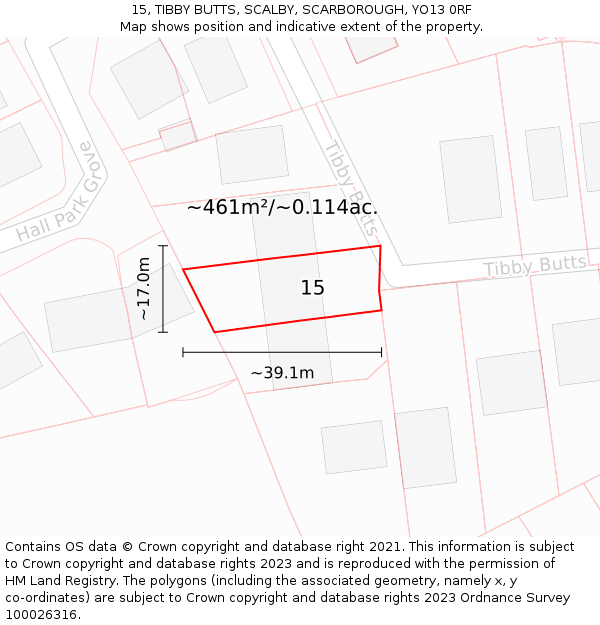 15, TIBBY BUTTS, SCALBY, SCARBOROUGH, YO13 0RF: Plot and title map