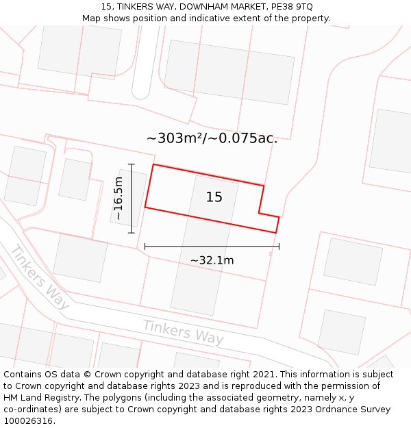 15, TINKERS WAY, DOWNHAM MARKET, PE38 9TQ: Plot and title map