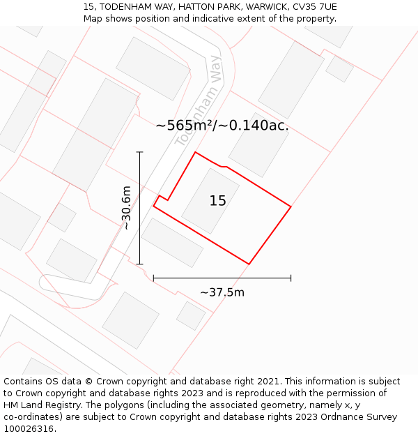 15, TODENHAM WAY, HATTON PARK, WARWICK, CV35 7UE: Plot and title map