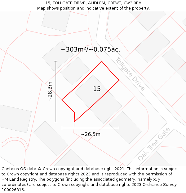 15, TOLLGATE DRIVE, AUDLEM, CREWE, CW3 0EA: Plot and title map