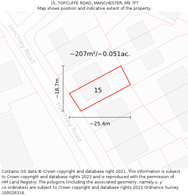 15, TOPCLIFFE ROAD, MANCHESTER, M9 7FT: Plot and title map