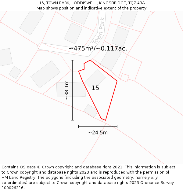 15, TOWN PARK, LODDISWELL, KINGSBRIDGE, TQ7 4RA: Plot and title map