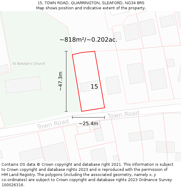 15, TOWN ROAD, QUARRINGTON, SLEAFORD, NG34 8RS: Plot and title map