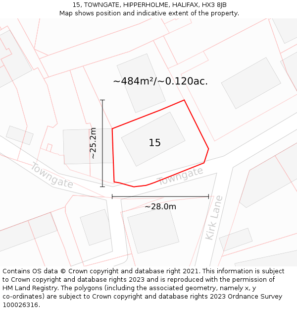 15, TOWNGATE, HIPPERHOLME, HALIFAX, HX3 8JB: Plot and title map