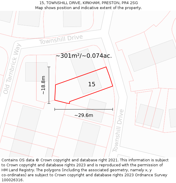 15, TOWNSHILL DRIVE, KIRKHAM, PRESTON, PR4 2SG: Plot and title map